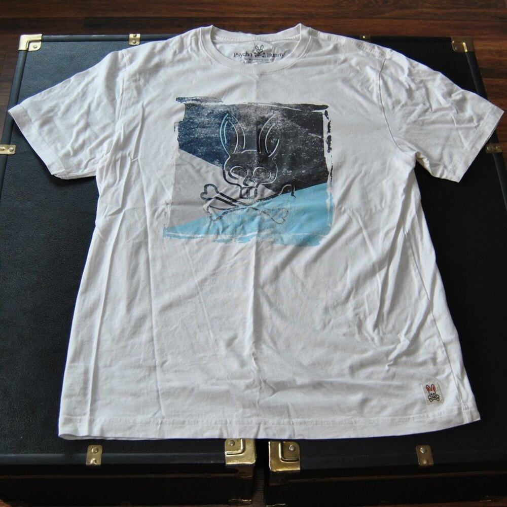 Psycho Bunny White, Black, & Blue Short Sleeve Shirt  Size: 7 X-Large